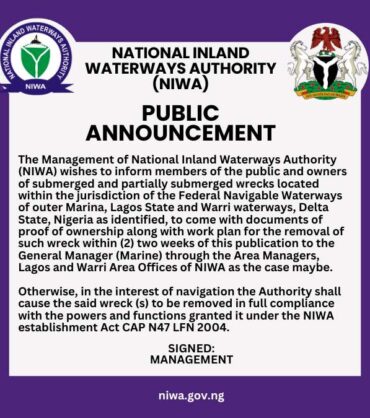 NIWA PUBLIC ANNOUNCEMENT WRECK REMOVAL